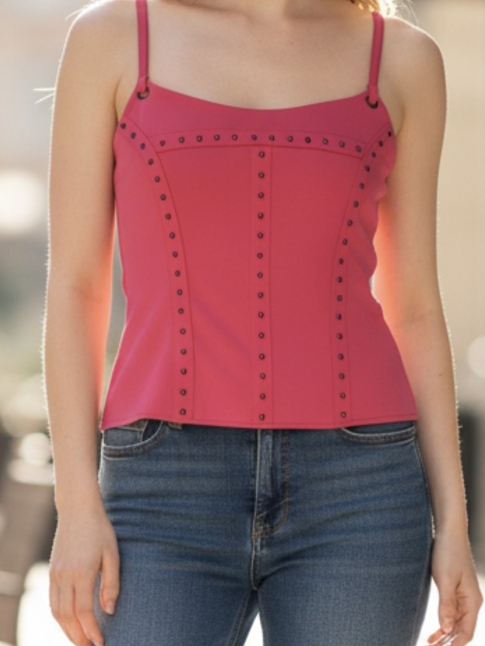Bebe Pink Studded Cami Top Size Medium Like New - Picture 2 of 8